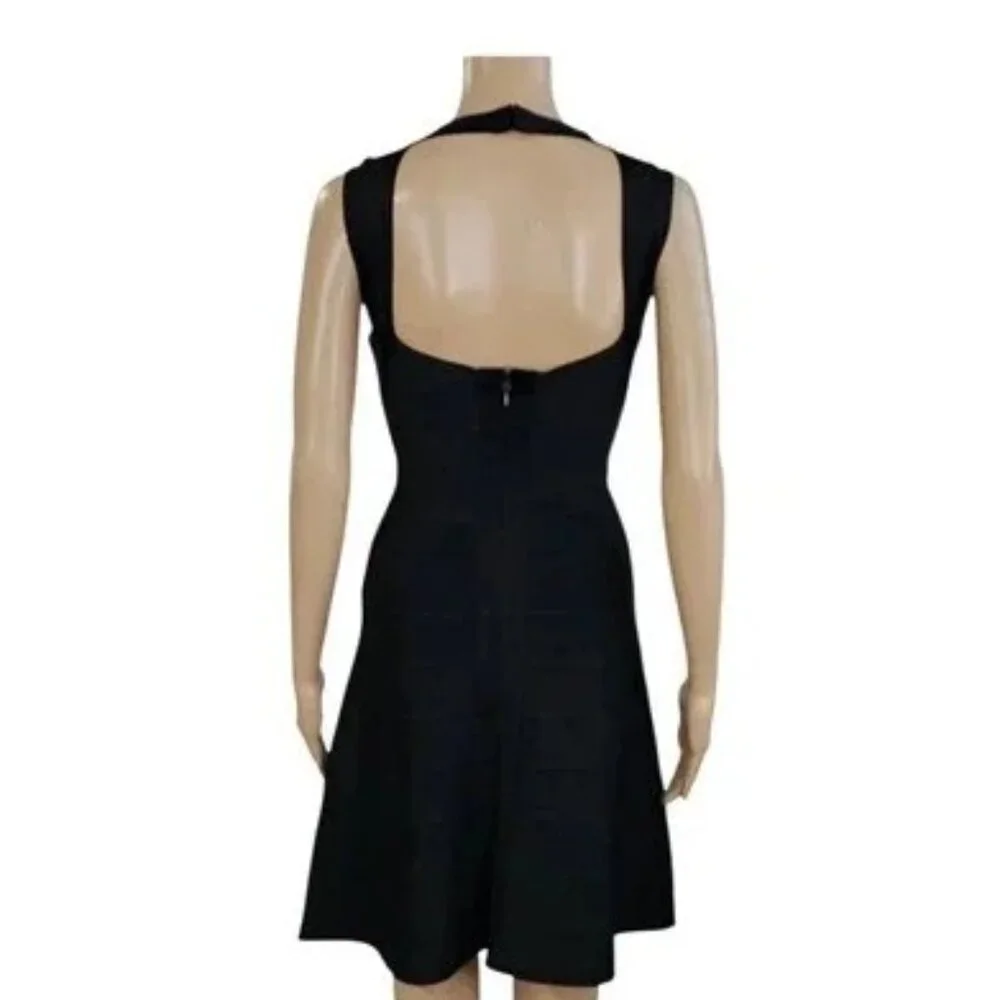 HERVE LEGER Black Bruna Sleeveless V Neck Bandage Fit & Flare Dress